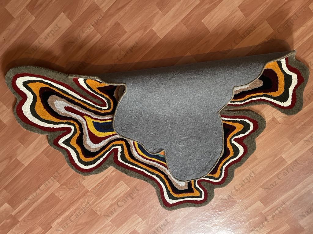 Naz Carpet Irregular Shaped Throw Rug Illusion Pattern Hand-Tufted 100% Wool Handmade Area Rug (Color Multi, 4x4 Feet)