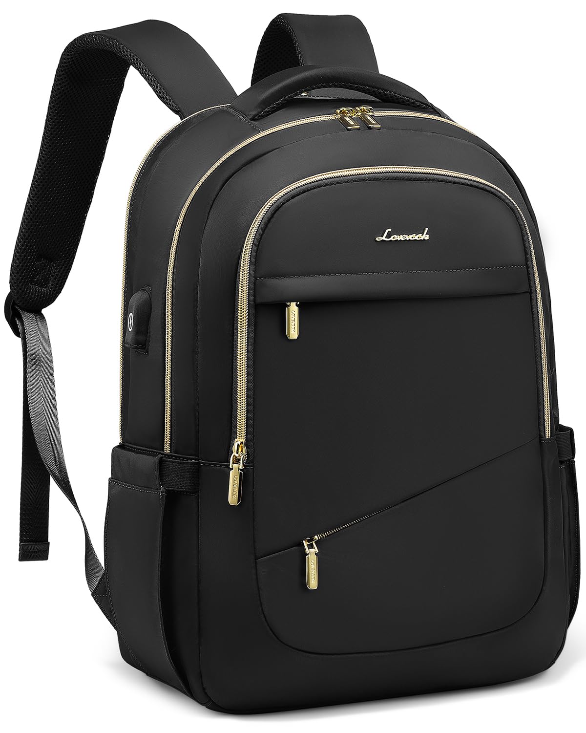 LOVEVOOK Laptop Backpack for Women, Black Business Travel Backpacks with USB Port, Water Resistant Work Teacher Computer Bag, Stylish Daypack, Fits 15.6" Laptop