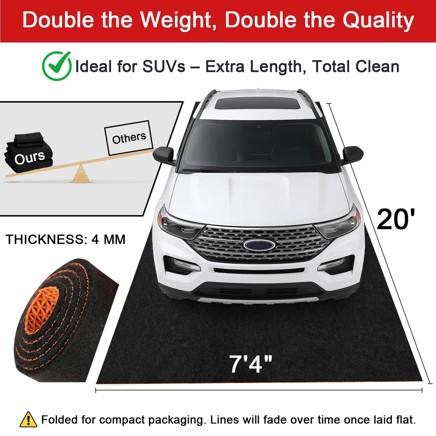 20' x 7'4" Garage Floor Mats - All-Weather Garage Floor Mats for Under Car, Absorbent Oil Spill Mat, Anti-Slip Garage Carpet, Reusable Garage Mats with Waterproof Backing, Garage Car Mat & Floor Rug