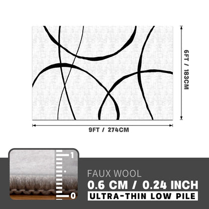 YIHOUSE 6'x9' Black and White Rug- Washable Area Rug for Living Room Bedroom, Large Modern Non-Slip Ultra-Thin Rug Home Decor,Curve,6x9ft