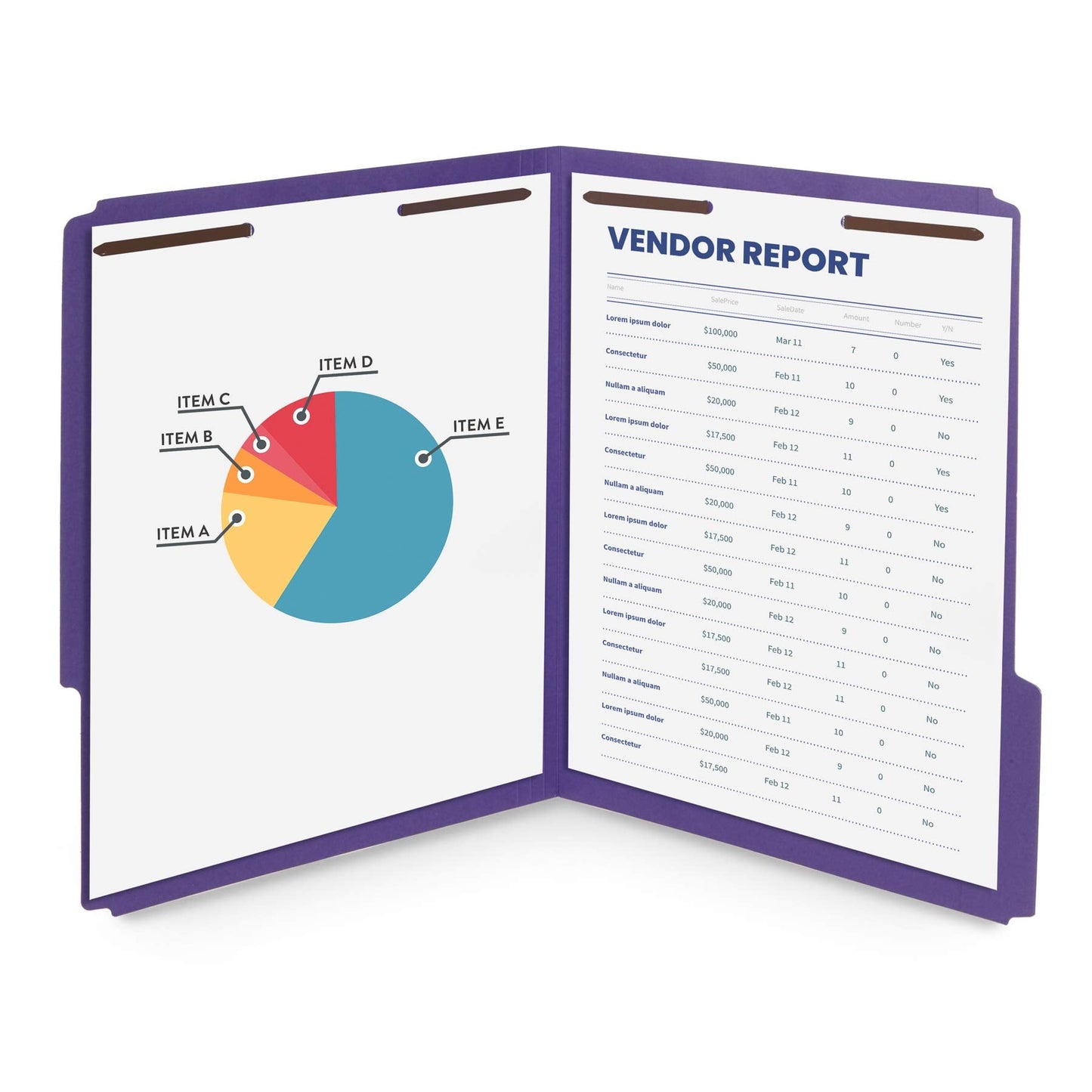 50 Purple File Folders with Fasteners, 1/3 Cut Reinforced Tab, Durable 2 Prong Fastener File Folder, Designed to Organize Standard Medical Files, Law Client Files, Office Reports, Letter Size, Purple
