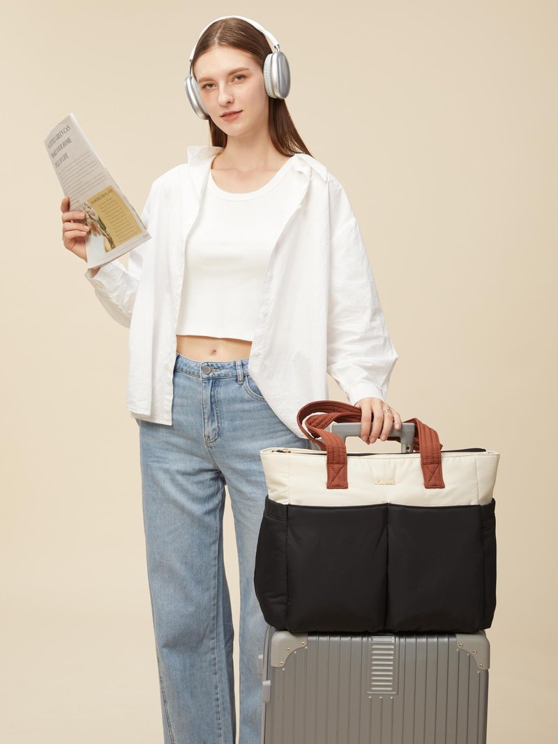 LOVEVOOK Puffer Tote Bag with 8 Pockets&Cosmetic Bag, Waterproof Work Bag for Women, Puffer Tote for Women Work, Travel, Gym