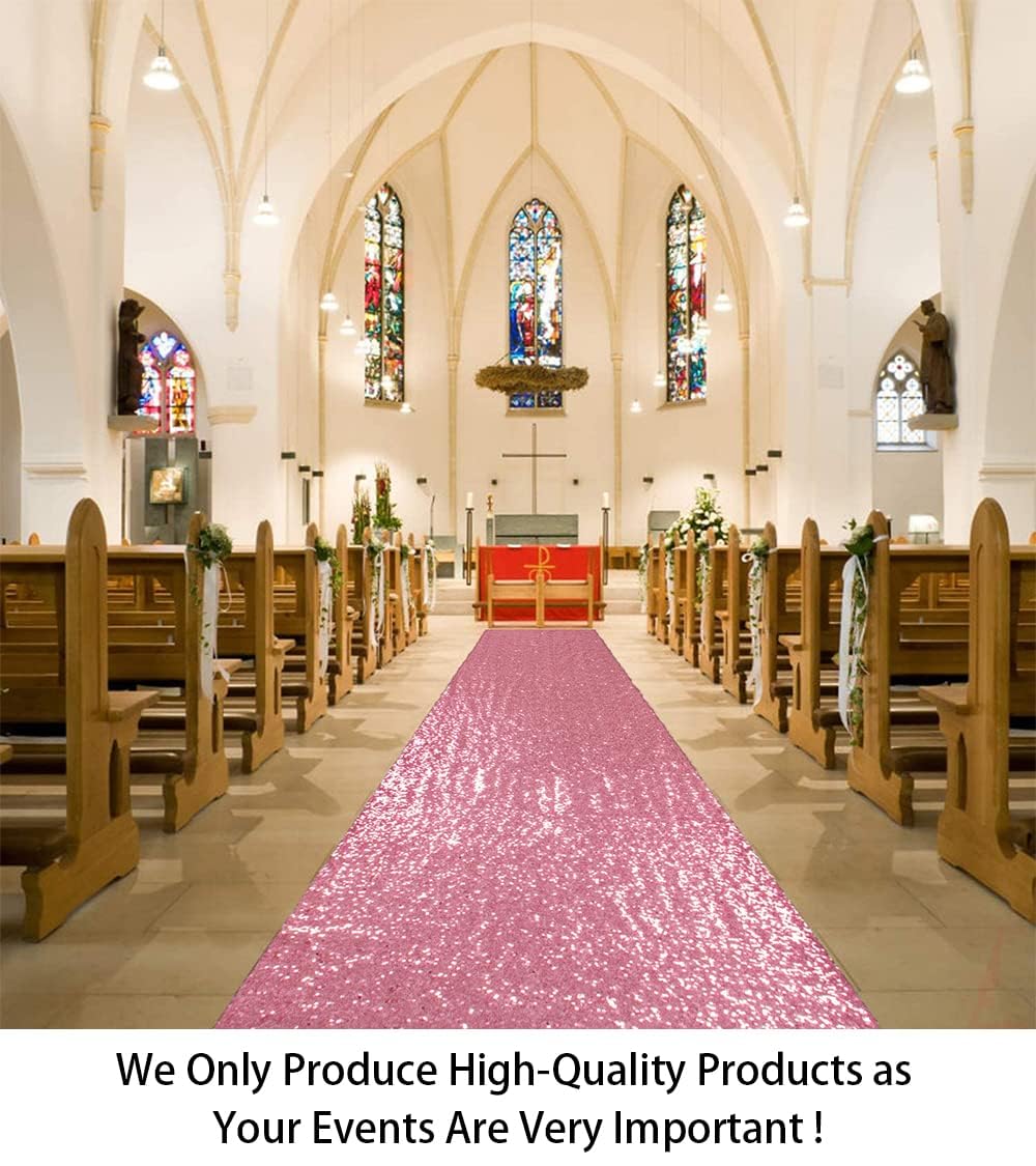 ShiDianYi Sequin Aisle Runner for Wedding Ceremony 2FTx15FT Fuchsia Pink Aisle Runners for Weddings Outside Glitter Runner Rug Rose Pink Sequin Fabric Carpet Runner for Party Prom Graduation