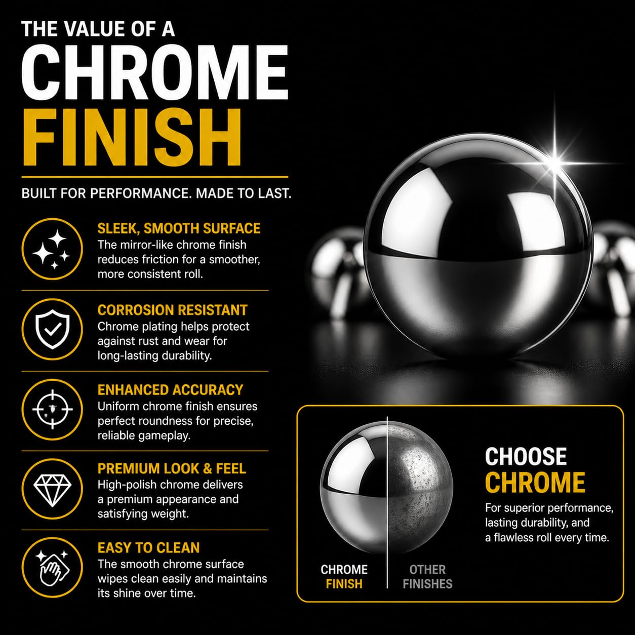 10 Pack 1/2” Chrome Steel Replacement Balls Compatible with Bullseye Game – Precision Balls by BC Precision – Durable, Smooth Finish, Game Replacement Parts