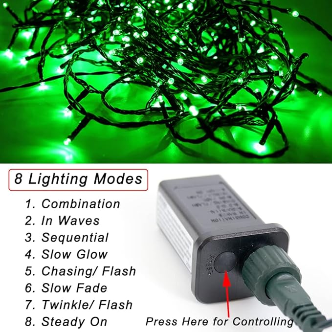 Pooqla Green String Lights Christmas Decoration, 200 LED 66 ft Indoor Outdoor String Lights, 8 Modes Twinkle Fairy Light for Yard Patio Wedding Party Christmas Xmas Tree Decoration