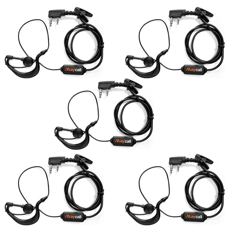 Maycall 5 Pack Walkie Talkie Earpiece with Mic Two Way Radio Earpiece 2 Pin Microphone Headset for Walkie Talkies Radio Compatible with ‎Retevis Baofeng Arcshell Kenwood Etc