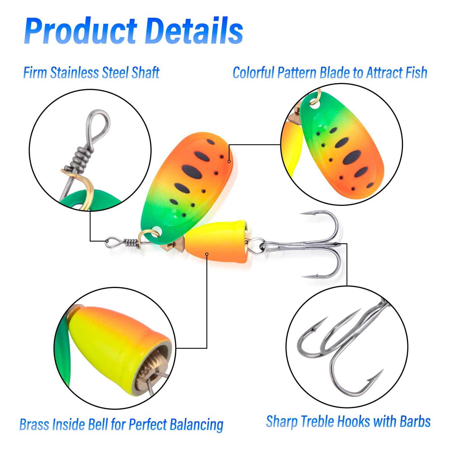 Dr.Fish 7 Pack Inline Fishing Spinner Kit 1/4oz, Freshwater Fishing Lures Bell Spinnerbait French Blade Trout Bass Walleye Lures