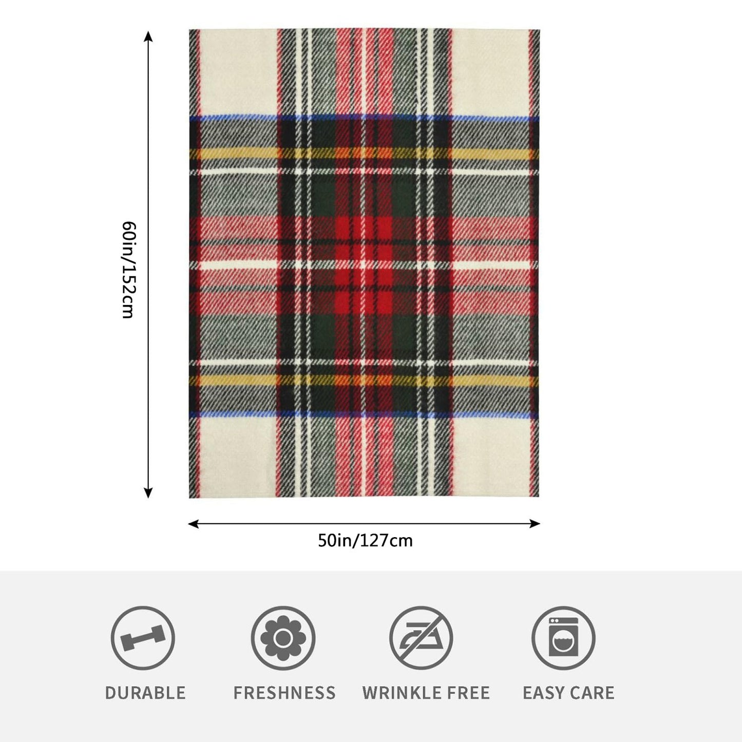 HGOD DESIGNS Scottish Tartan Red and White Wool Plaid Pattern Flannel Fleece Bed Blanket Throw Blanket Lightweight Cozy Plush Blanket for Bedroom Living Rooms Sofa Couch 50"x60"