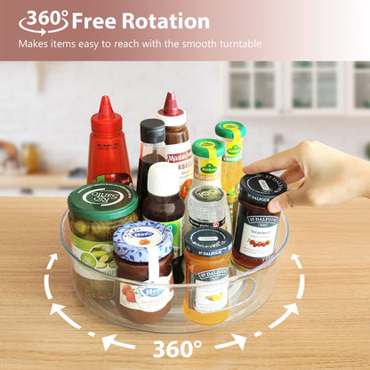4 Pack Lazy Susan Organizer for Cabinet, Upgraded 11.5" Clear Turntable Organizer with Handles and Raised Edge, Rotating Lazy Susan Spice Storage for Kitchen, Pantry, Refrigerator, Bathroom, Table
