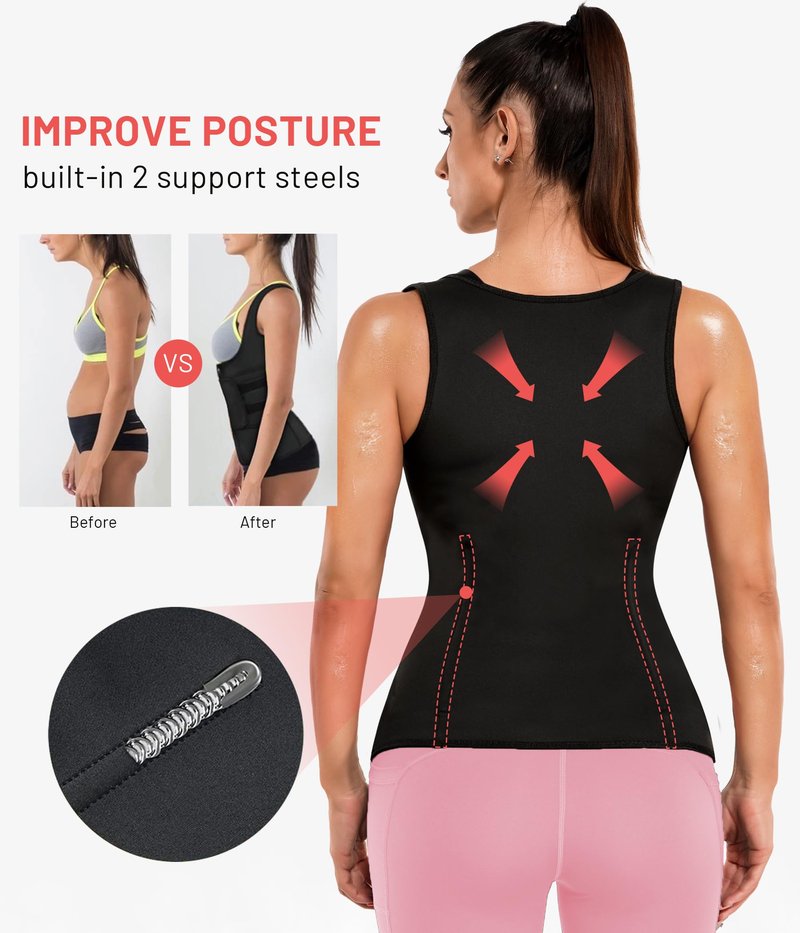 KUMAYES Womens Waist Trainer Corset Sauna Sweat Suit for Women Trimmer Workout Belt Corset Vest Body Shaper Shirt Band Black