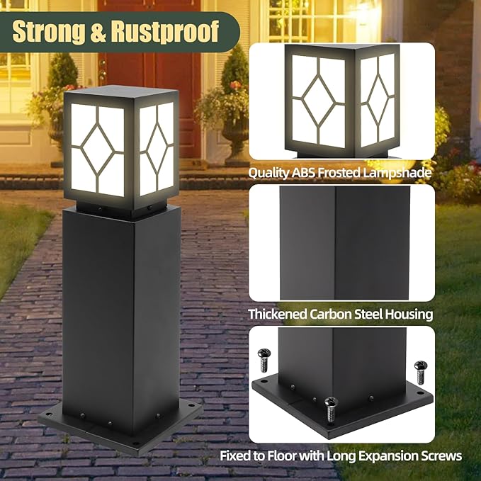 Landscape Path Lights 24" IP65 Waterproof Bollard Lights, Heavy Duty Steel Stable Widened Base E27 Lamp Holder, Modern Outdoor Path Lights Bollard for Lawn, Patio, Courtyard, Driveway, Lozenge 1pack