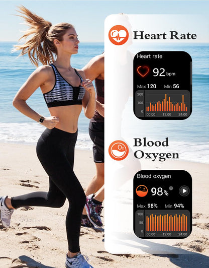 RUIMEN Smart Watches for Women Men (Answer/Make Calls, 2 Bands Included), 1.8" Smartwatch for iOS/Android Phones, Fitness Tracker Heart Rate/Sleep Monitor Digital Watch Waterproof Milky White