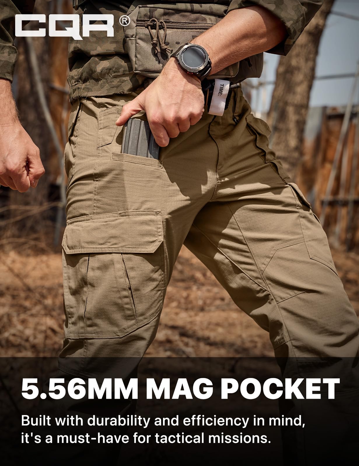 CQR Men's Tactical Pants, Water Resistant Ripstop Cargo Pants, Lightweight EDC Work Hiking Pants, Outdoor Apparel, Raider Mag Cougar, 46W x 30L