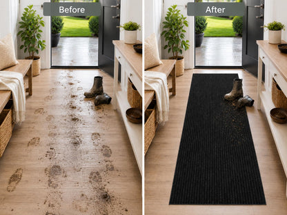 Ottomanson Hallway Runner Rug 2' x 6' Durable Non-Slip Mat with Scraper Pile for Indoor & Outdoor Use - Ideal for Kitchen, Entryway, Patio & Garage - High-Traffic Carpet, Black