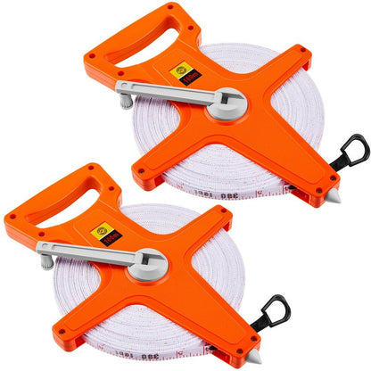 Kanayu 2 Pieces 330 ft Open Reel Retractable Long Fiberglass Tape Measure Feet and Meters Measuring Yard for Engineer Sport Field Project Construction