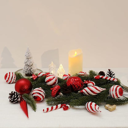Christmas Ball Ornaments Set Shatterproof Christmas Tree Ornaments 24 PCS Painted Shaped Styles Xmas Tree for Holiday Decor,Red