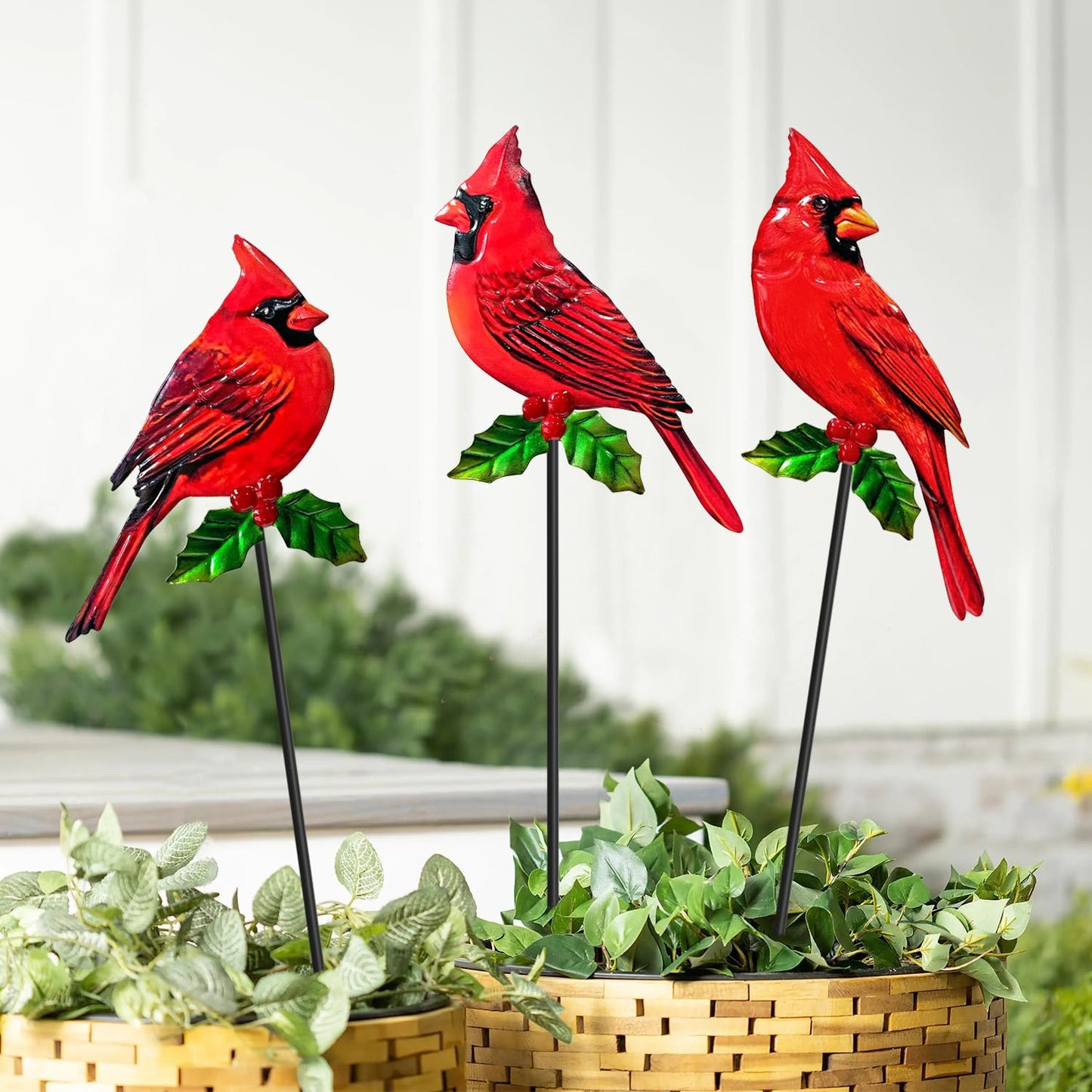 WAIU Metal Cardinal Garden Stakes 3 Pack Outdoor Yard Art, Outside Decorations for Yard,Garden Decorations