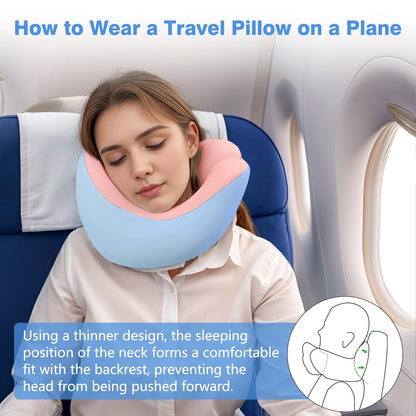 jiaao Neck Pillow Airplane, Memory Foam Travel Neck Pillows for Long Flight, 3D Eye Masks, Ear Plugs and Portable Drawstring Bag, Napping Pillow for Home, Road Trips, Sleep Rest and Travel Use