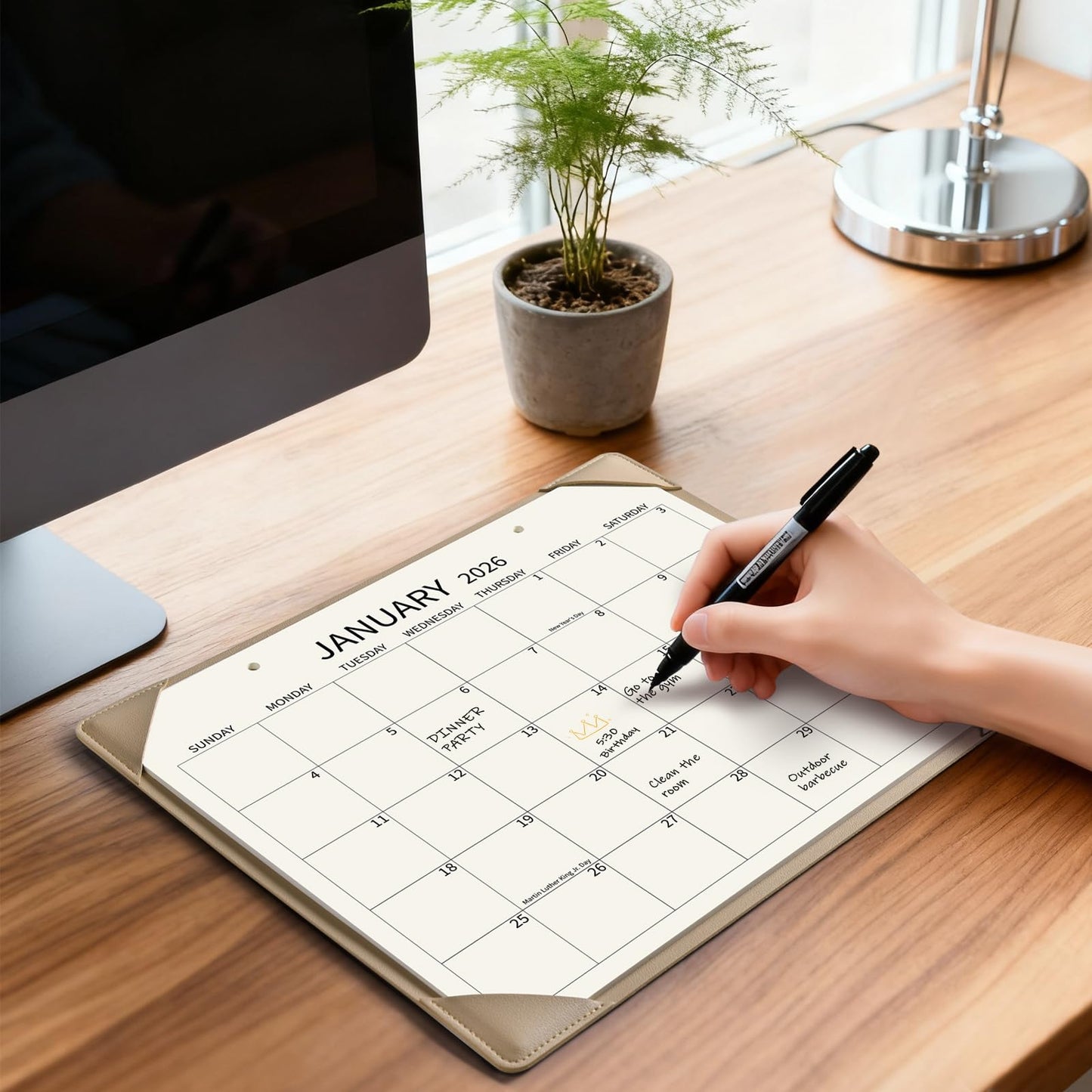 Yibukiu Desk Calendar 2026 with Desktop Mat, 18 Months Flat Desk Pad Calendar January 2026 to June 2027, Medium 14 x11 inch Monthly Wall Calendar for Home Office School (Apricot)
