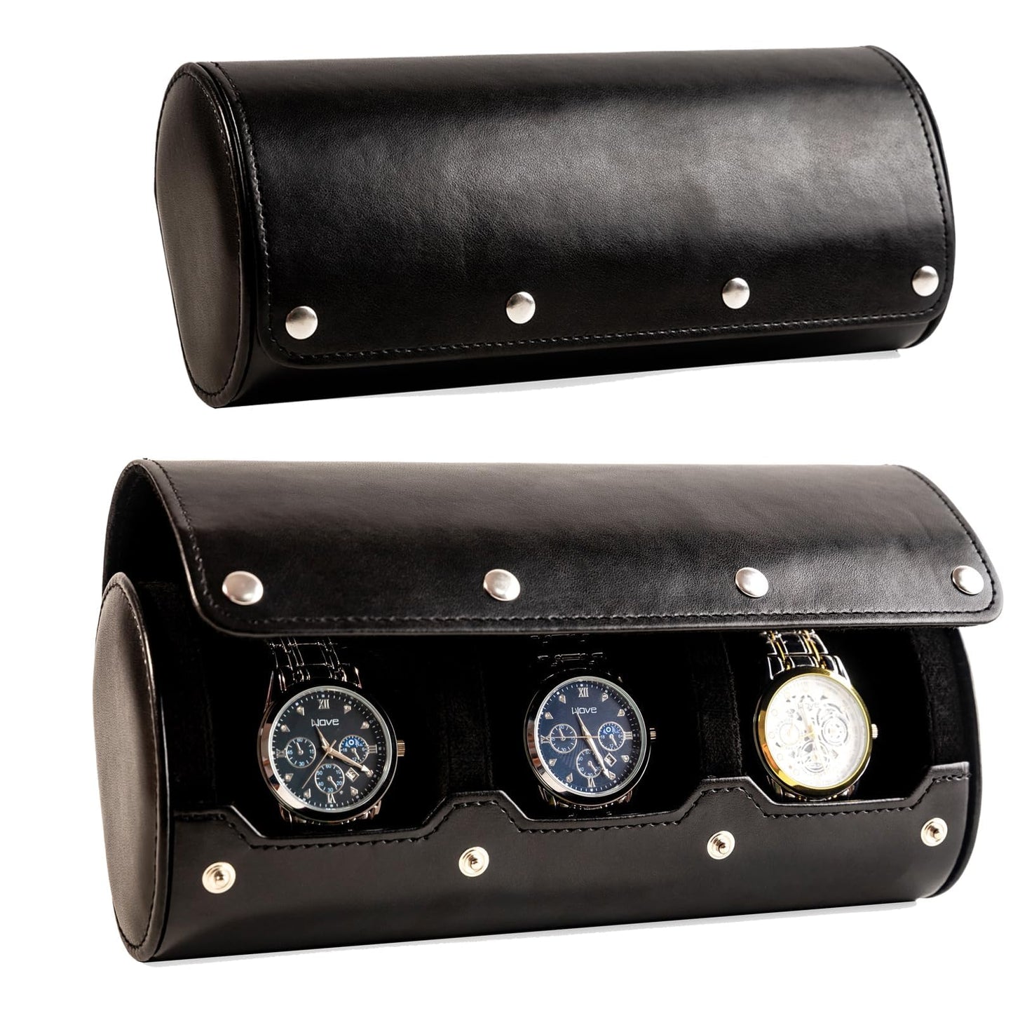 MR.OKAY 3 Watch Travel Case-Classic Leather Watch Case With Superb Texture.Portable Watch Roll Or Organizer For Storage And Display. Men's Great Gift For Traveling,100% Handmade by Artisans.