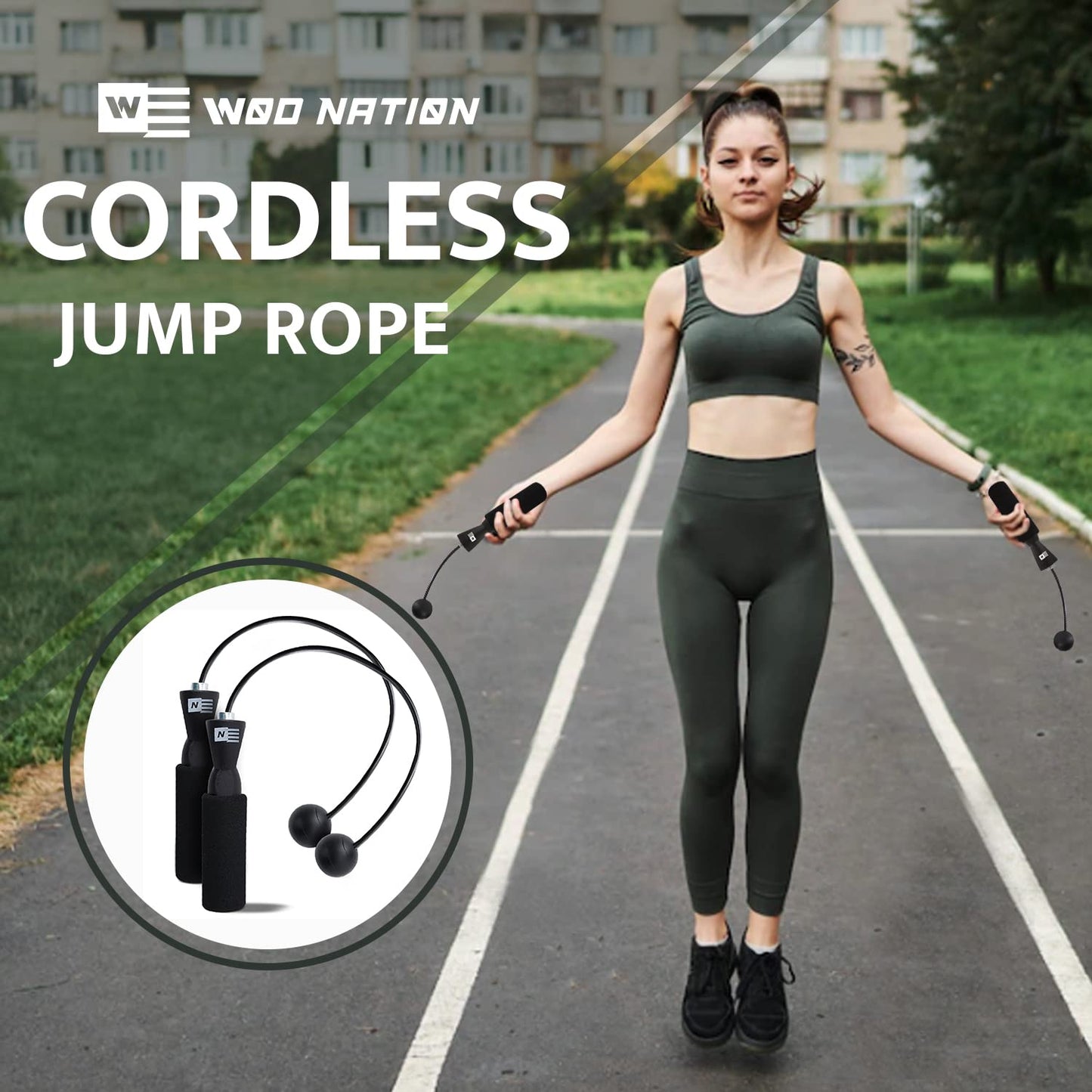 WOD Nation Weighted Ropeless Jump Rope for Men - Adjustable Cordless Jump Rope with Weighted Balls & Digital Counter - Calisthenics & Home Gym Fitness Equipment - Black, Silicone & EVA Handles