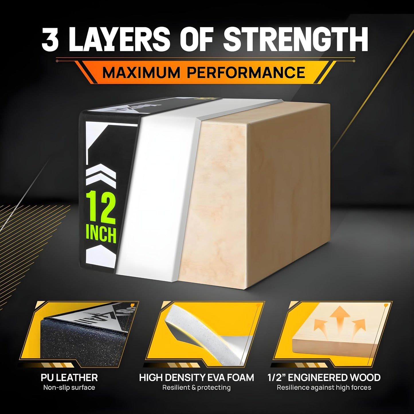 Yes4All 3-in-1 Soft-Padded Plyo Box With Wooden Core, Non-Slip Multi-Use Cushioned Plyometric Jump Box with Vinyl Cover for Jumping, Conditioning, Strength Training - 16x14x12 Inches