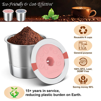 Kcup refillable coffee pod : Reusable Stainless Steel K Cups for Keurig Metal K Cup - Pink & Gray Reusable Coffee Filter for Keurig 1.0 & 2.0 Coffee Maker - Eco-Friendly, Stratum Flow Tech