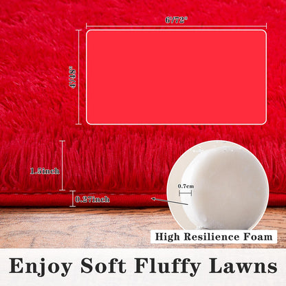 Dssimo Super Fluffy Rug for Bedroom, 4x6 Feet, Modern Shag Red Area Rugs, Soft and Cozy Plush Carpet for Kids,Girls Boys and Teens Decorations for Living Room Dorm Nursery Classroom, Red