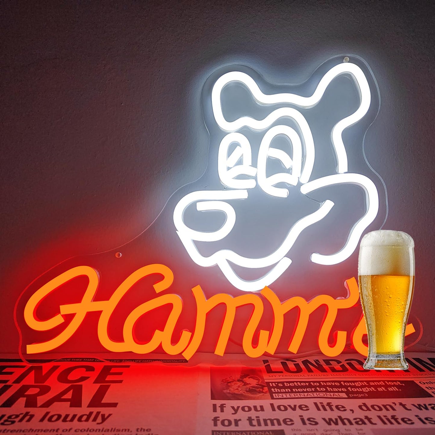 JooeTuu Hamms Beer Bear Neon Sign for Wall Decor Dimmable Hamm's Beer Light Neon Sign Led Bear Neon Light Signs for Beer Pub Club Home Bar, Man Cave