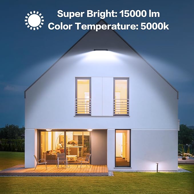 MORSEN 100W Flood Light Outdoor Plug in - 15000LM 5000K LED Flood Light, IP66 Waterproof, UL Listed Daylight Security Lights for Garden, Yard, Garage, Stadium, 2 Pack