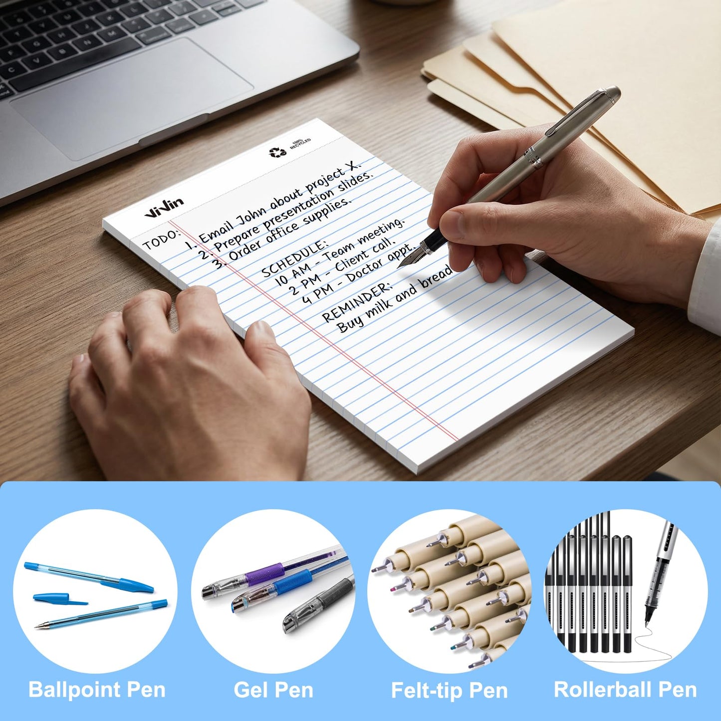 ViVin Legal Pads 5x8, 12 Pack, Narrow Ruled, 30 Sheets Per Note Pads, Perforated Writing Pad, Legal Pads Ideal for Home, Office, Business, White Paper