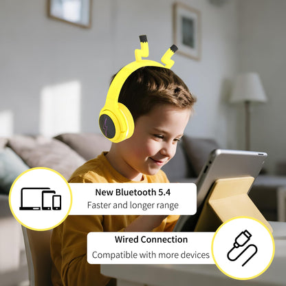 YLFASHION Wireless Kids Headphones with 7-Color LED Lights, 85dB Safe Volume & 40H Playtime – Ultra-Soft Over-Ear for School Travel