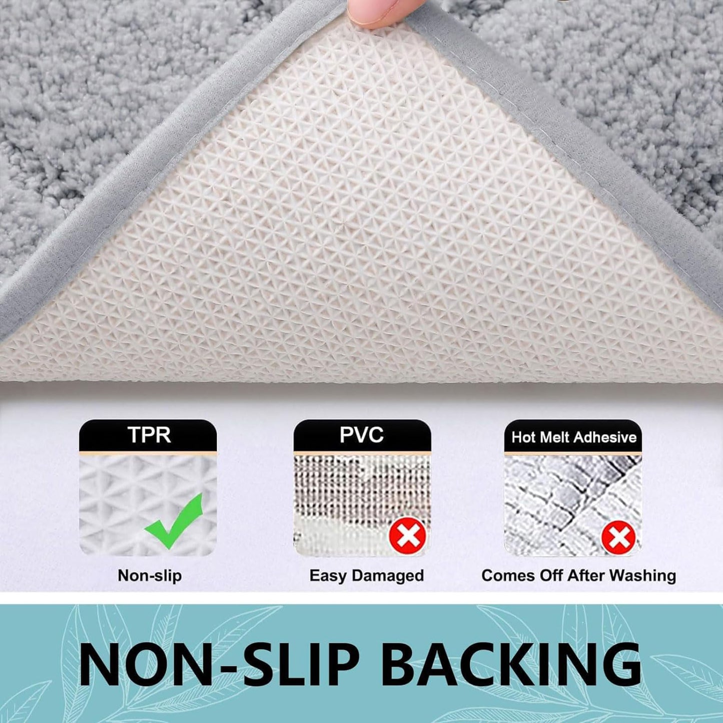 Buganda Bathroom Rugs, 24" x 16", Soft and Absorbent Microfiber Bath Rugs, Non-Slip Shaggy Shower Carpet, Machine Wash Dry Bath Mats for Bathroom Floor, Tub and Shower, Grey