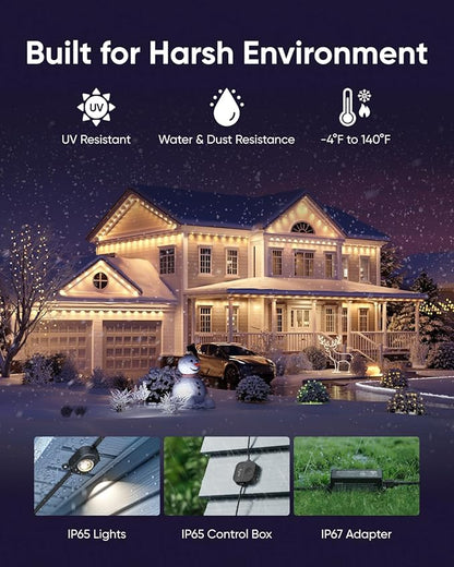 eufy Permanent Outdoor Lights E22, 100ft with 60 Triple-LED Lights, Smart RGBWW, Daily and Holiday, Up to IP67 Waterproof, AI Lighting Themes for Halloween, Christmas, Links with Cameras, Black