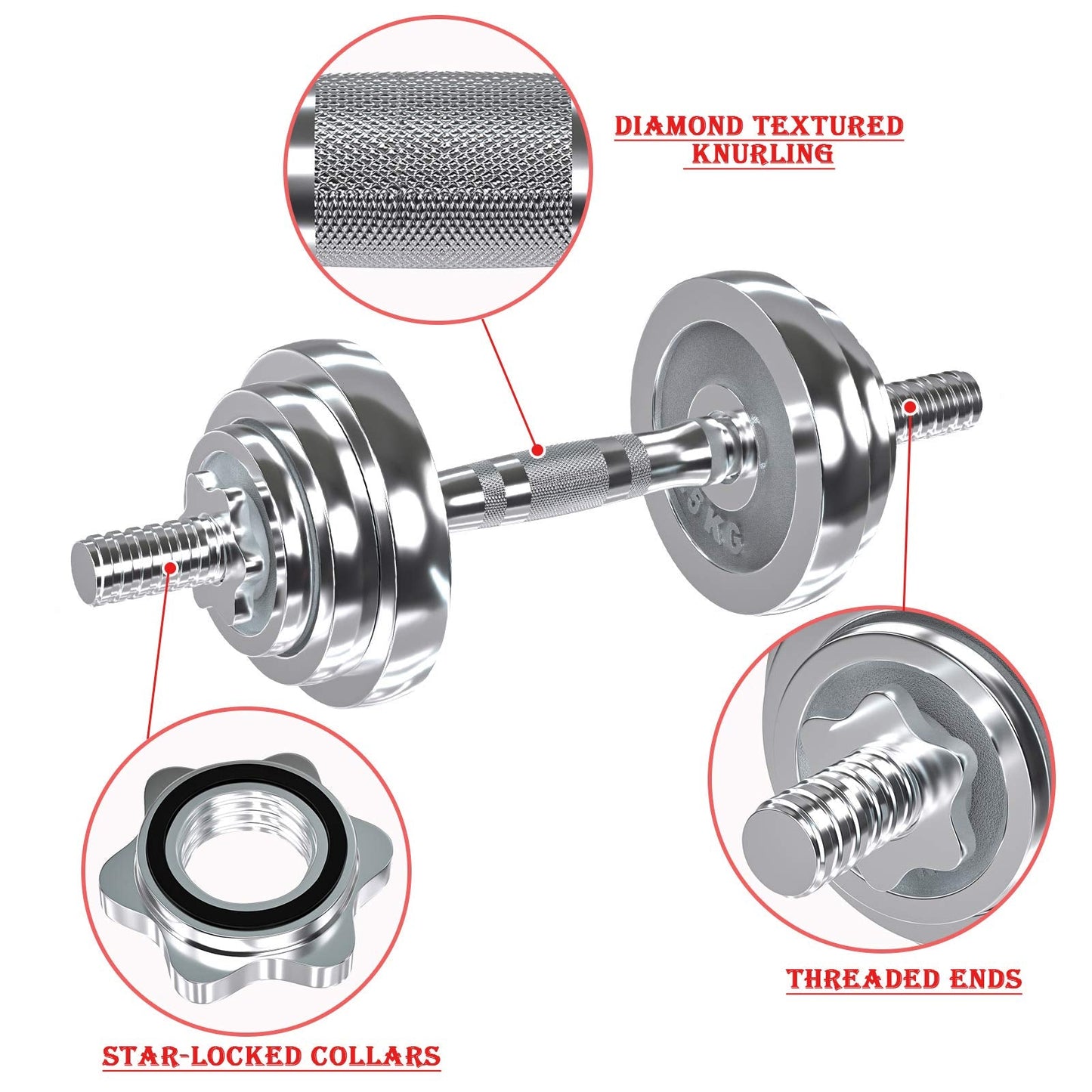 VIVITORY Fitness Dumbbells Set, Adjustable Weight Sets up to 11/22/44/66/110 lbs, with Metal Connecting Rod Used As Barbell, Chromed Weights, Hardcover Gift Box, Home Gym Work Out Training Equipment