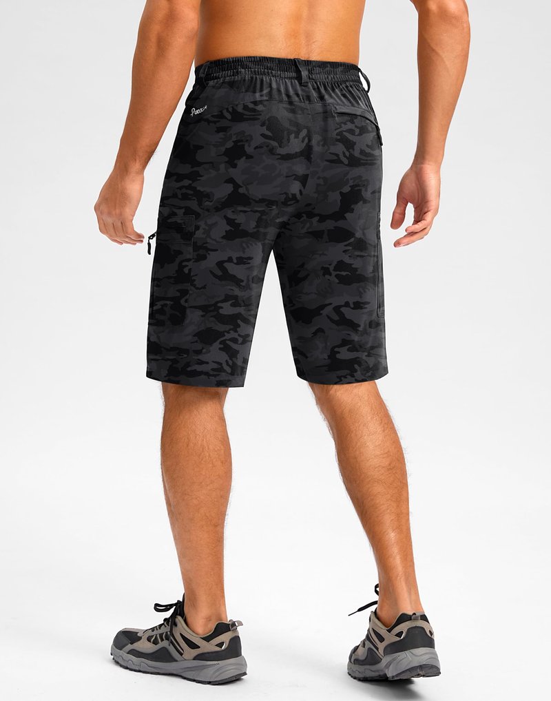 Pudolla Men's Hiking Shorts 11" Lightweight Cargo Work Shorts for Men Summer Travel Golf Casual Outdoor with 5 Pockets(Black Camo X-Large)