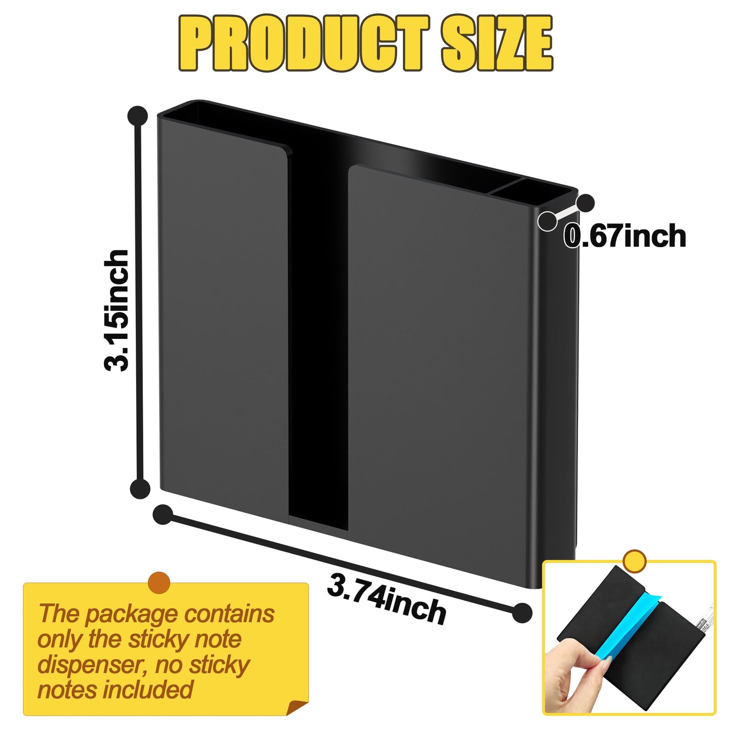 Sticky Note Dispenser, Magnetic Sticky Note Holder for Post It Notes, 3 x 3 Inch Sticky Note Pen Organizer for Office Home Classroom, Black