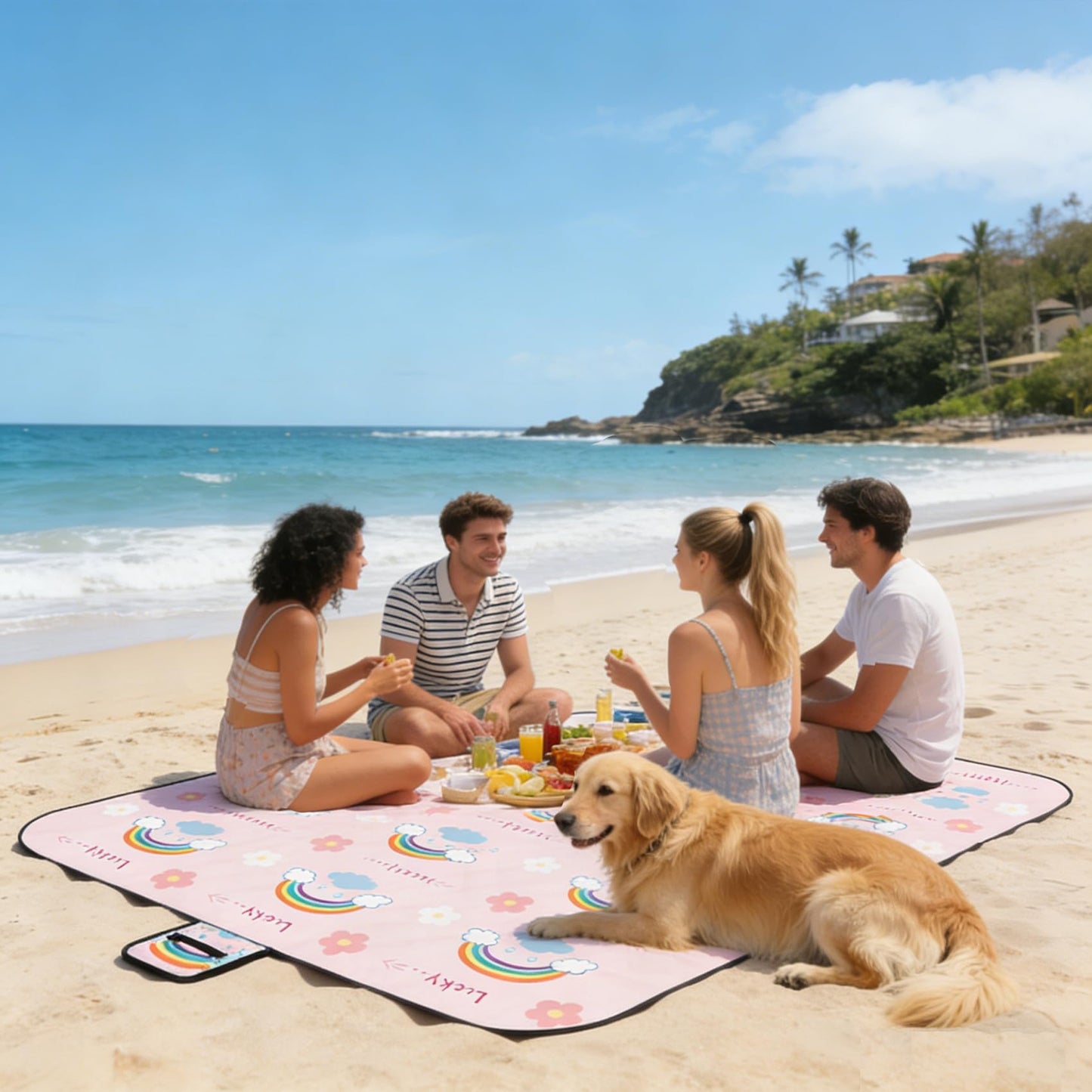 SIGUENOVA Large-Sized ultrasonic Picnic mat, Foldable and Machine-Washable, 60IN*80IN, Suitable for grasslands, Parks, Hiking Camping and Family Trips (Pink)
