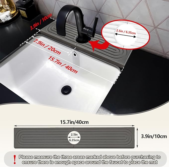 Stone Faucet Mat For Kitchen Sink, 15.7" Diatomite Fast Drying Stone Kitchen