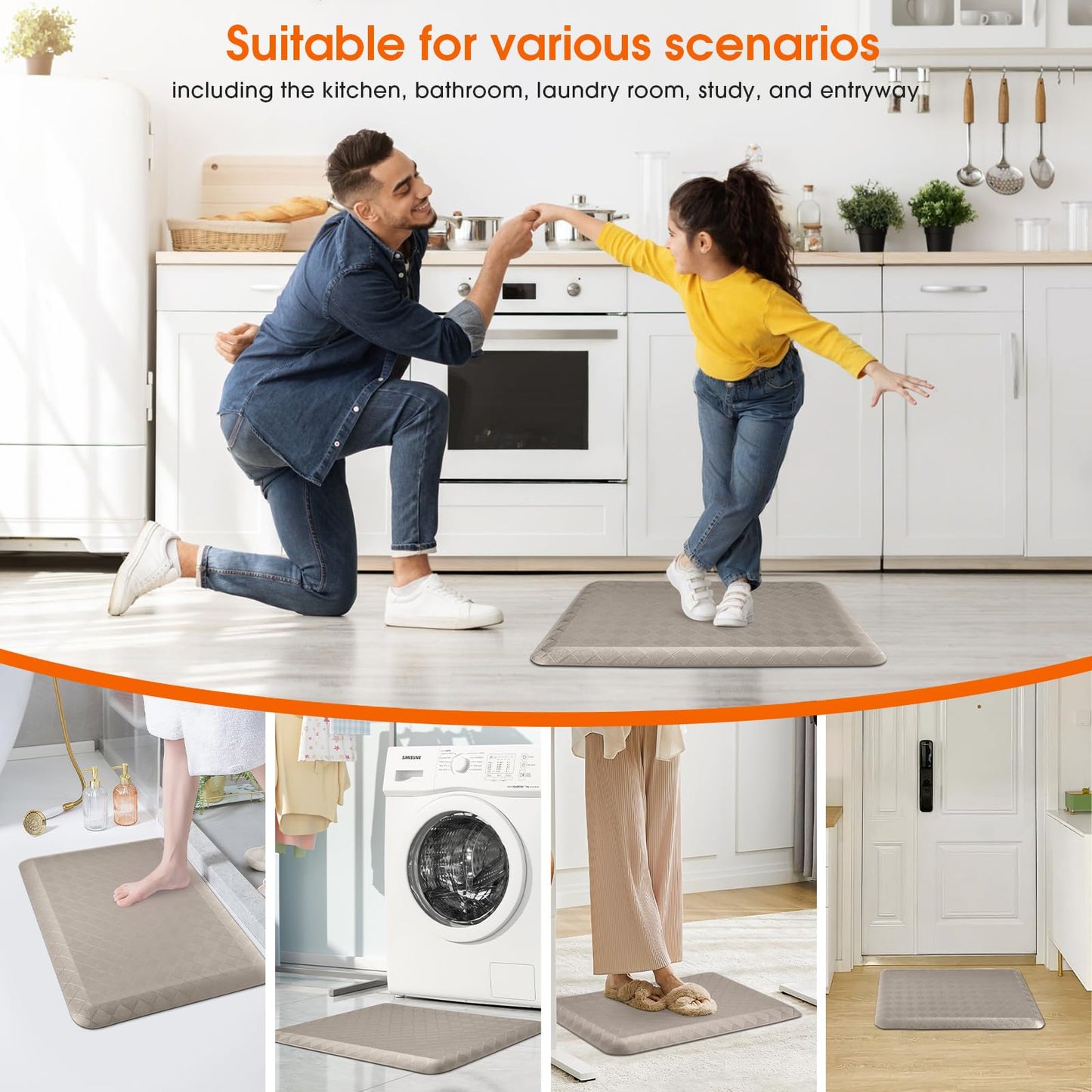 TranquilMoments 4/5 Inch Extra Thick Kitchen Mats for Floor,Non Slip Anti Fatigue Kitchen Rugs,Waterproof Stain Resistant Sink Mat,Cushioned Standing and Comfort Mats for Office (17"x24" Khaki)