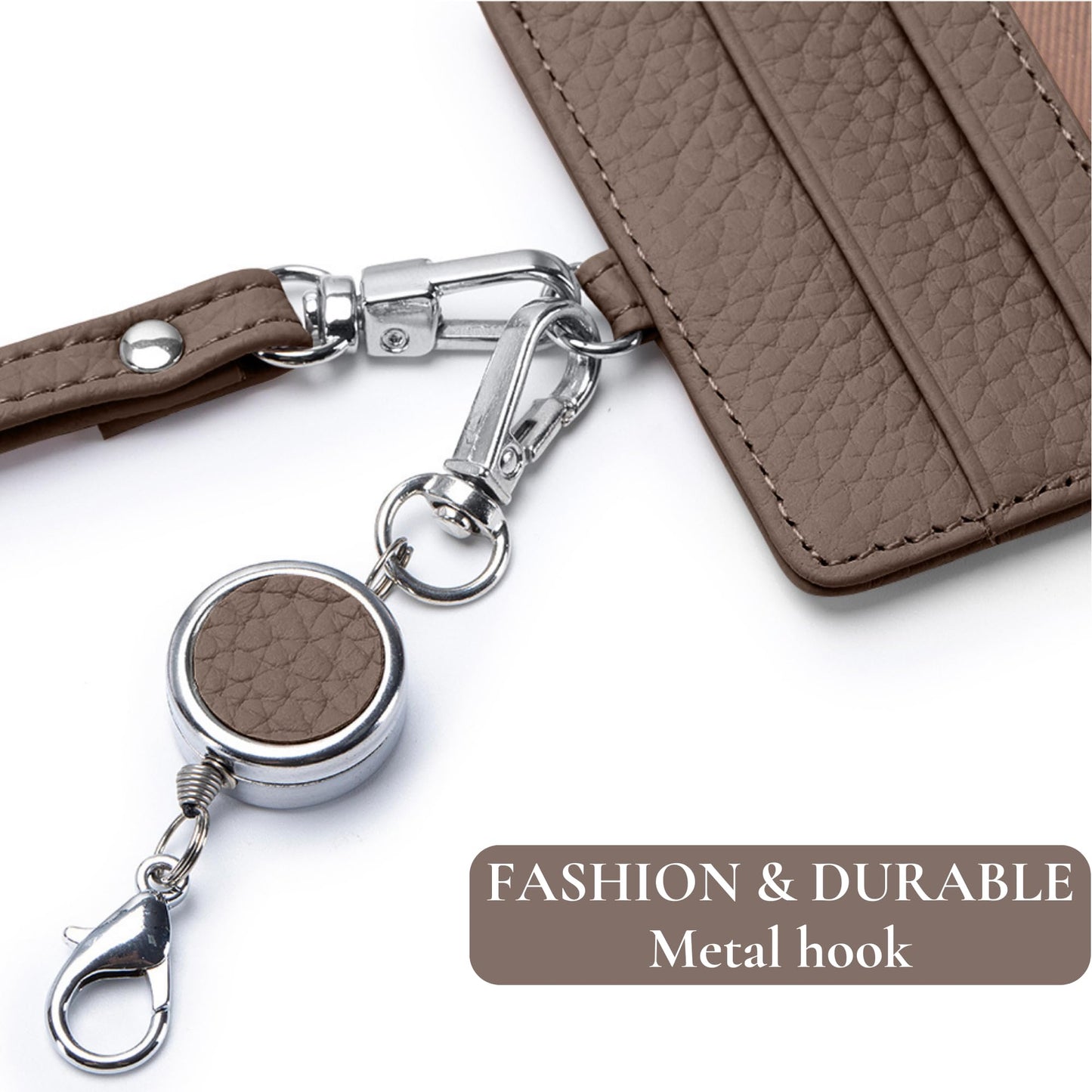 2-in-1 Leather ID Badge Holder with Wallet for Work, Multifunction ID Case with Credit Card Slots & Cash Coin Pocket, Slim Wallet with Lanyard for Women Men Nurse Teacher (Dark Hkaki)