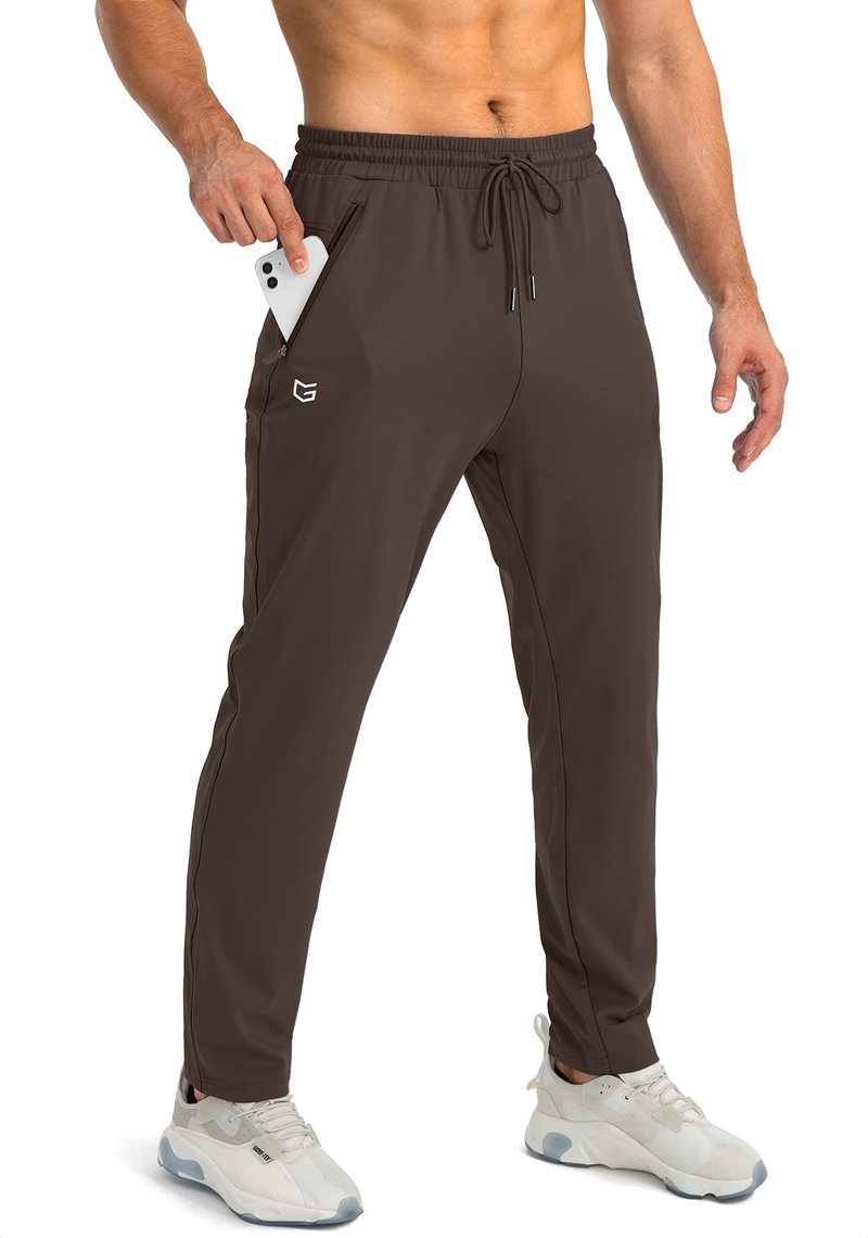 G Gradual Men's Sweatpants with Zipper Pockets Tapered Joggers for Men Athletic Pants for Workout, Jogging, Running (Brown, Medium)