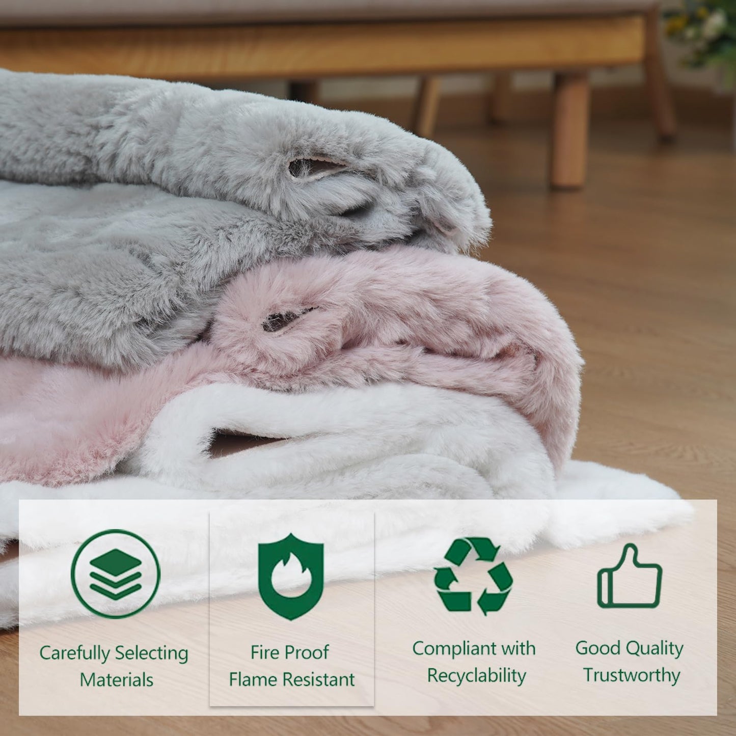 Latepis White Fluffy Rug 8x10 Faux Rabbit Fur Area Rugs for Living Room Washable Fuzzy Plush Shag Rug for Bedroom Large Shaggy Rugs for Nursery Home Decor
