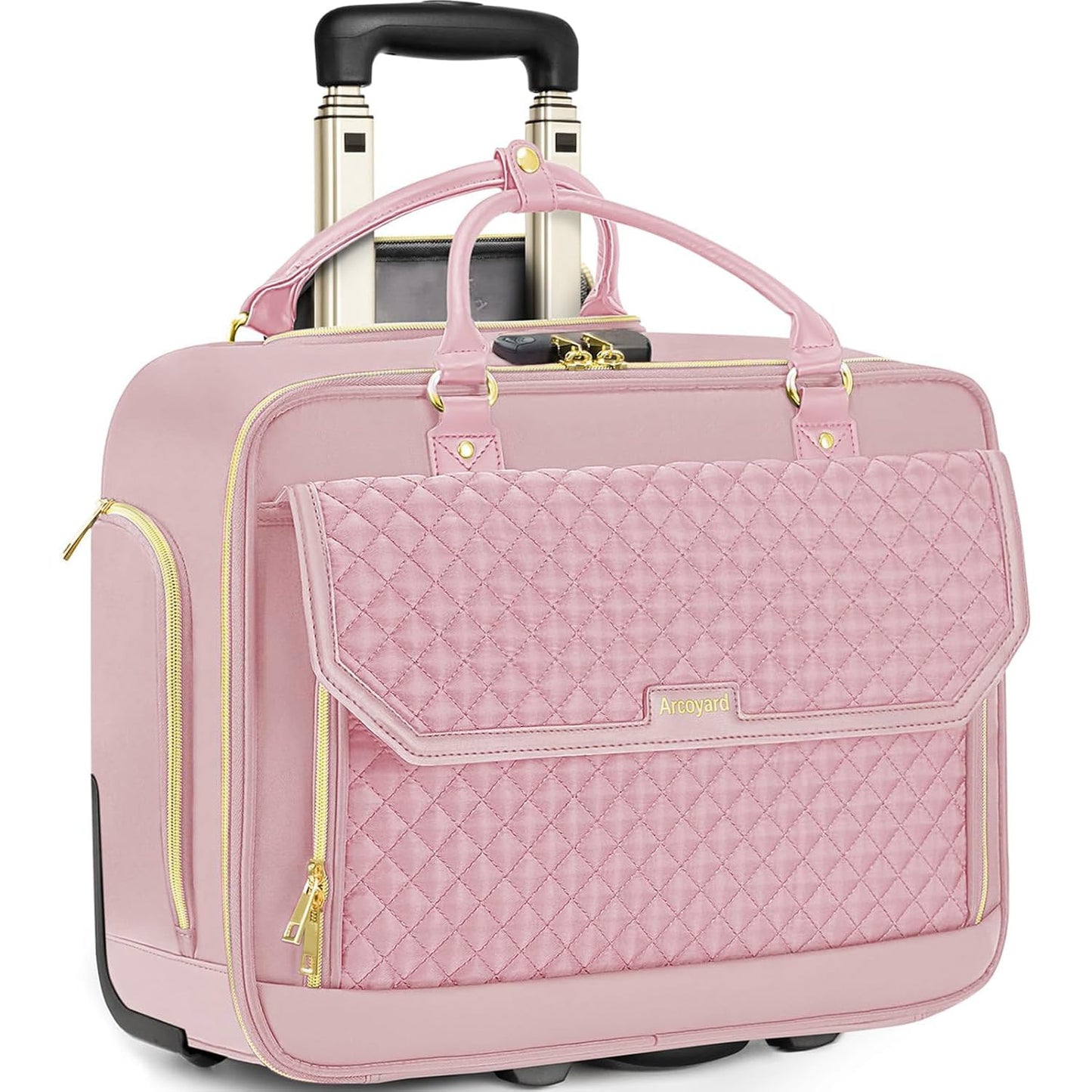 Rolling Laptop Bag Women, Rolling Briefcase for Women for Work, 17 Inch Computer Bag with Wheels, Fashion Flap Laptop Bag With Wheels for Work Business, for Teacher, TSA Friendly Design, Pink