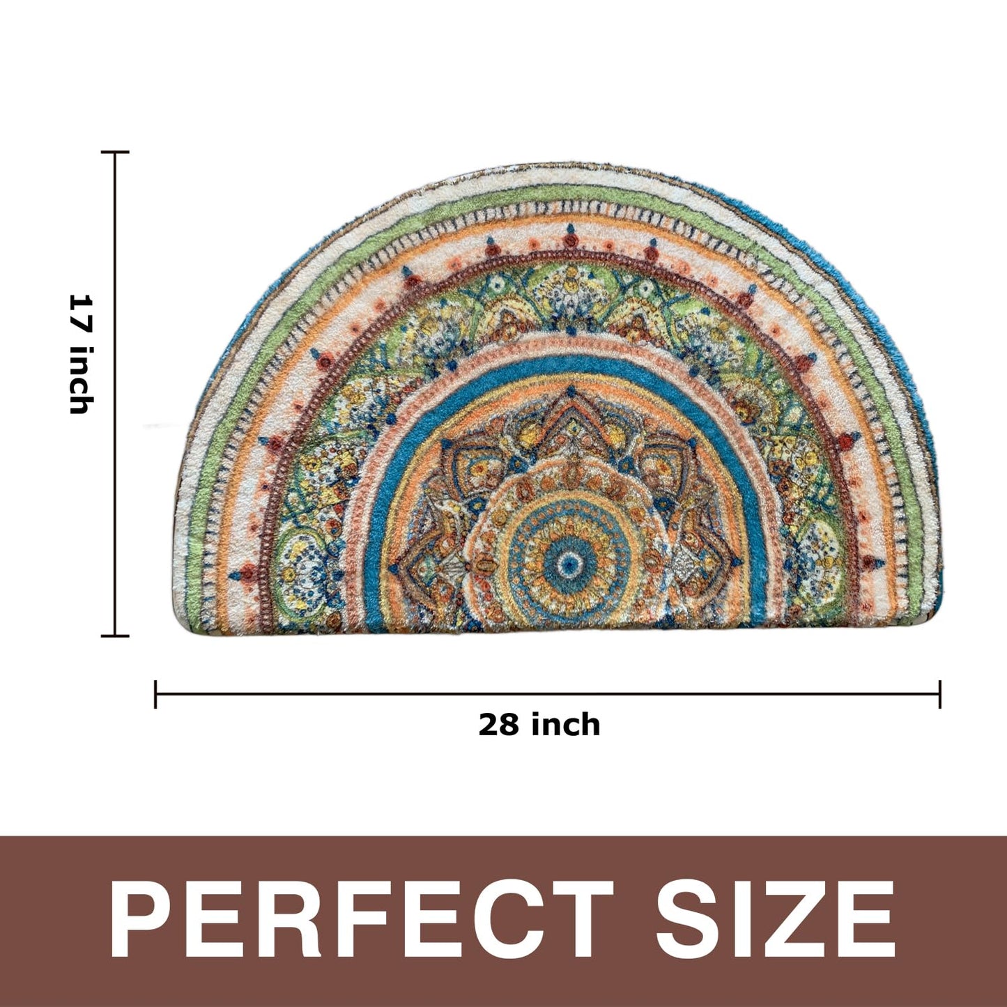 Mandala Half Round Mat Boho Semi Circle Rug Doormat Floral Bathmat Non-Slip Bathroom Rugs Floor Door Mats Half Moon Area Rug Bohemian Decor Semicircle Carpet (Green)