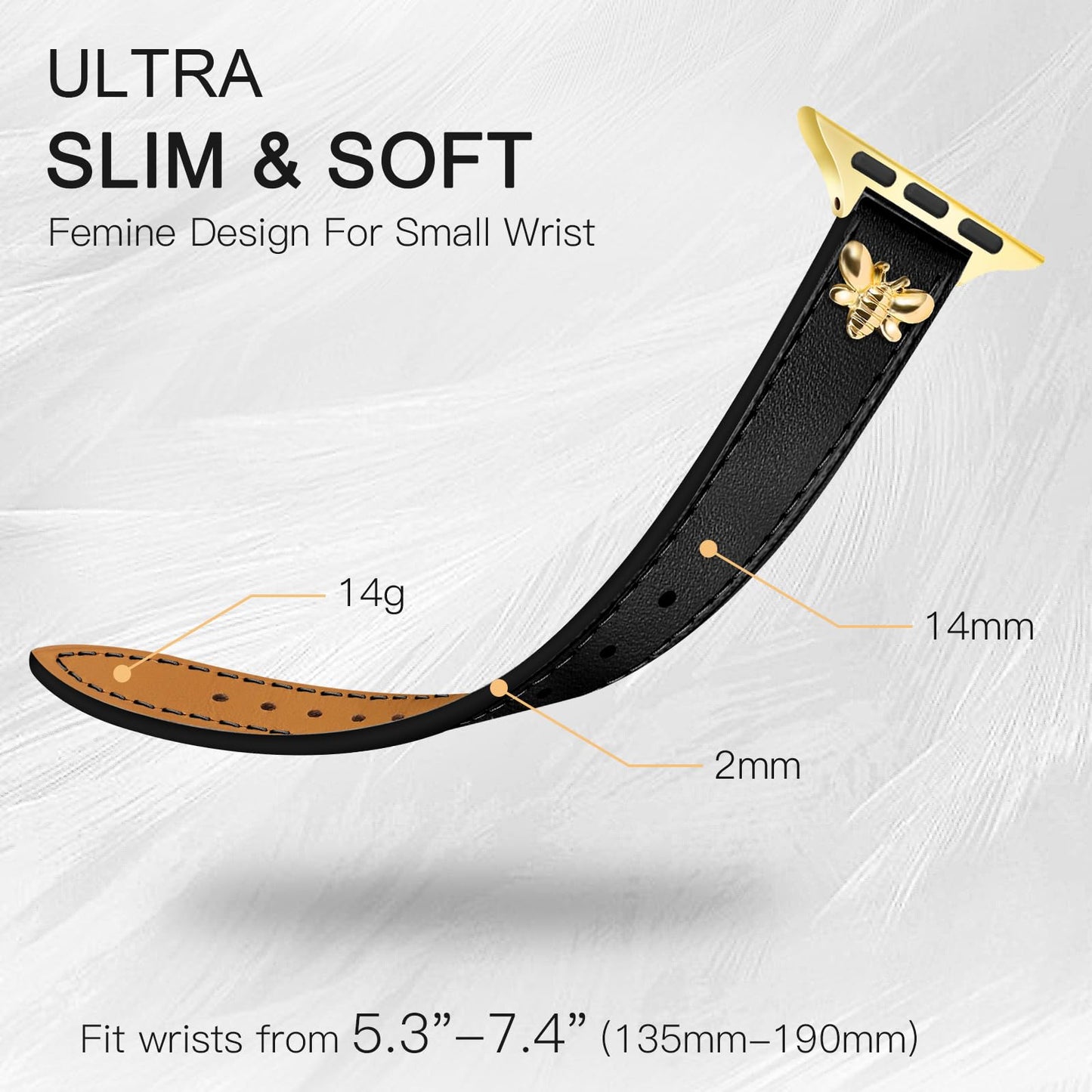 JR.DM Slim Leather Bands Compatible with Apple Watch Band 38mm 40mm 41mm 42mm 44mm 45mm 46mm 49mm, Genuine Leather Band with Charms, Feminine Design for Iwatch Ultra SE Series 11 10 9 8 7 6 5 4 3 2 1