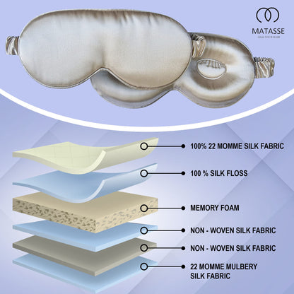 MATASSE Silk Eye Mask for Sleeping with Adjustable Elastic Band - 3D Contoured, Eye Cover Sleep Mask w/Genuine Mulberry Silk Including The Strap for Women, Men (Black)