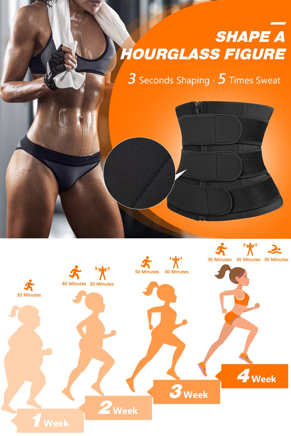 Phateey Corset Waist Trainer for Women, Neoprene, Zipper, L