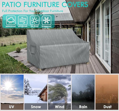 WLEAFJ Patio Sofa Cover Waterproof, Outdoor Loveseat Cover, Heavy Duty Outdoor Couch Cover, Large Lawn Patio Furniture Covers with Air Vent, 54’’ W x 37’’ D x 35’’ H, Grey