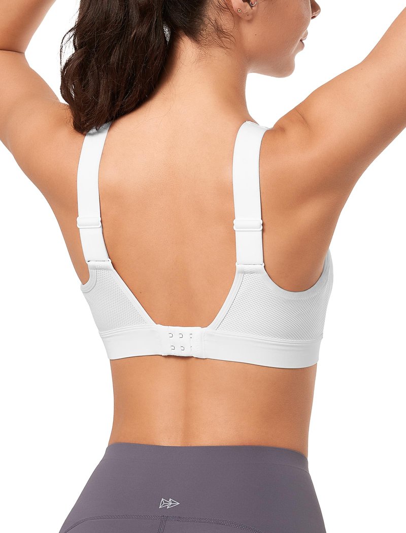 Yvette Supportive Adjustable Sports Bras for Women High Impact Support, Sewn-in Molded Cup Running Bra Large Bust No Bounce, Wireless Comfortable Workout HIIT with Hook & Eye Closure,White, M+